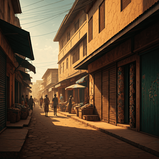Ruelle commerçante animée en Côte d'Ivoire